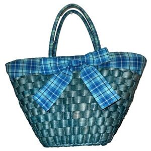 Blue Straw Bag with Bow